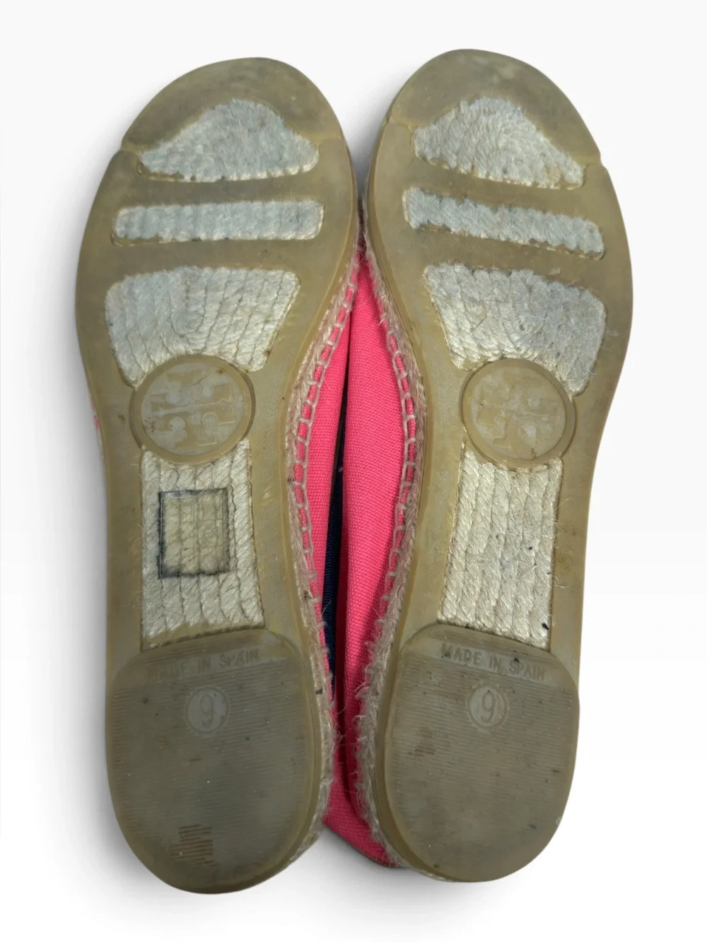 Tory Burch Pink Navy Logo Canvas Ballet Espadrille Flats Bow Womens Size US 9